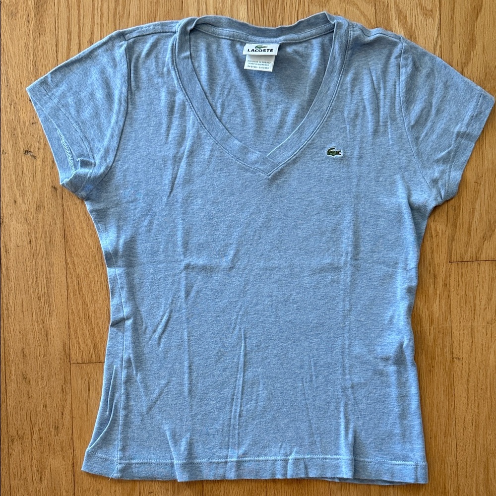 Lacoste Women's Heather blue V-Neck Tee size 40